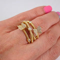 Gold Tone Multi Coil Butterfly Clear Stone Finger Ring Sizes 6-10 view 3