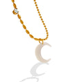 White Shell Crescent Moon Pendant Necklace Clear Zircon Accent view 5