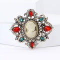 Cameo Woman Profile Brooch With Red Green and Clear Crystals view 1