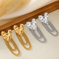Hammered Heart Stud Earrings Chain Tassel Gold and Steel view 4
