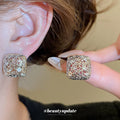 Silver Crystal Openwork Square Stud Earrings Decorative Jewelry Design view 3
