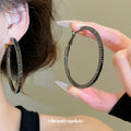 Black Crystal Textured Oversized Hoop Earrings Fashion Jewelry view 3