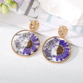 Clear Resin Pressed Flower Round Drop Stud Earrings in Six Colors view 6