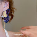 Purple Embroidered Butterfly Earrings with Gold Tone Tassels view 3