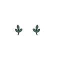 Matte Dark Green Mini Three-Leaf Sprout Stud Earrings view 5