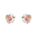 Pink Layered Flower And Green Leaf Stud Earrings For Women view 5