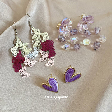 Butterfly Flower Crystal Heart Earring Three Pair Set