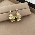 Textured Ginkgo Leaf Drop Earrings In Gold And Silver Tones view 6