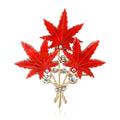 Gold Three Maple Leaf Brooch Rhinestone Enamel Leaves view 5