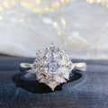 Emerald Cut Crystal Floral Halo Ring in Silver Tone view 4