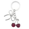 Cherry Charm Keychain Silver Ring Metal Bow Leaf Pair view 5