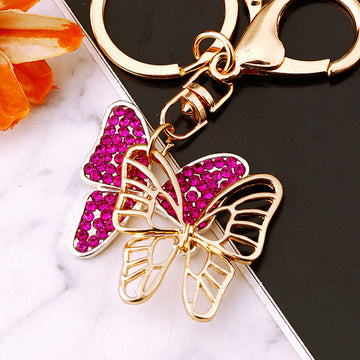 Hollow Crystal Butterfly Keychains in White Fuchsia and Yellow