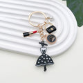 Black Dress Crown Heart and Heel Charm Keychain with Metal Hardware view 2