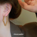 Textured Diamond Shape Hoop Earrings in Silver Tone view 3