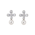 Pastel Flower and Pearl Drop Stud Earrings Two Colors view 5