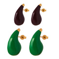 Glossy Teardrop Stud Earrings in Green Burgundy and Blue view 5