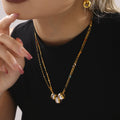 Two-Tone Brushed Barrel Pendant Seed Bead Layer Necklace view 4