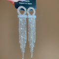 Rhinestone Circle Multi Chain Tassel Stud Earrings view 7