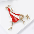 Enamel Girl Walking Dog Brooch Red and Blue Dress Styles view 3