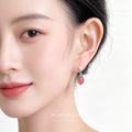 Gold Pearl Turquoise Strawberry Quartz Drop Stud Earrings view 2
