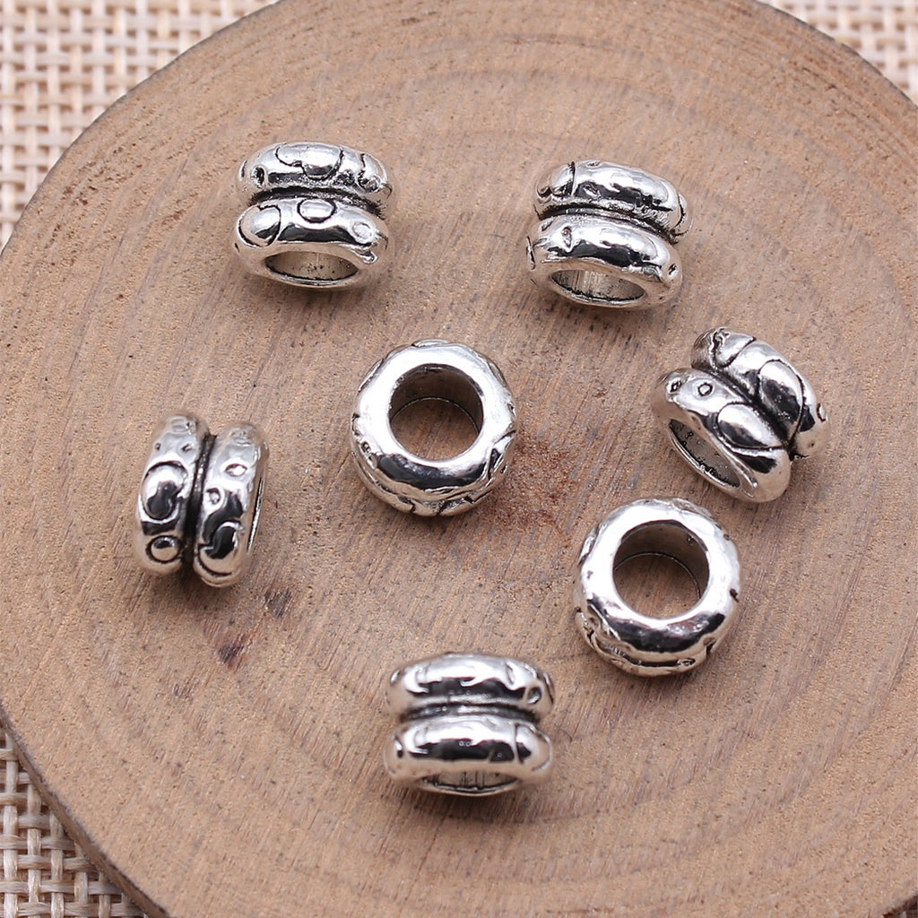 9x9x6mm 1.5g Antique Silver Zinc Alloy Double Ring Large Hole Spacer Beads for DIY Bracelet Making