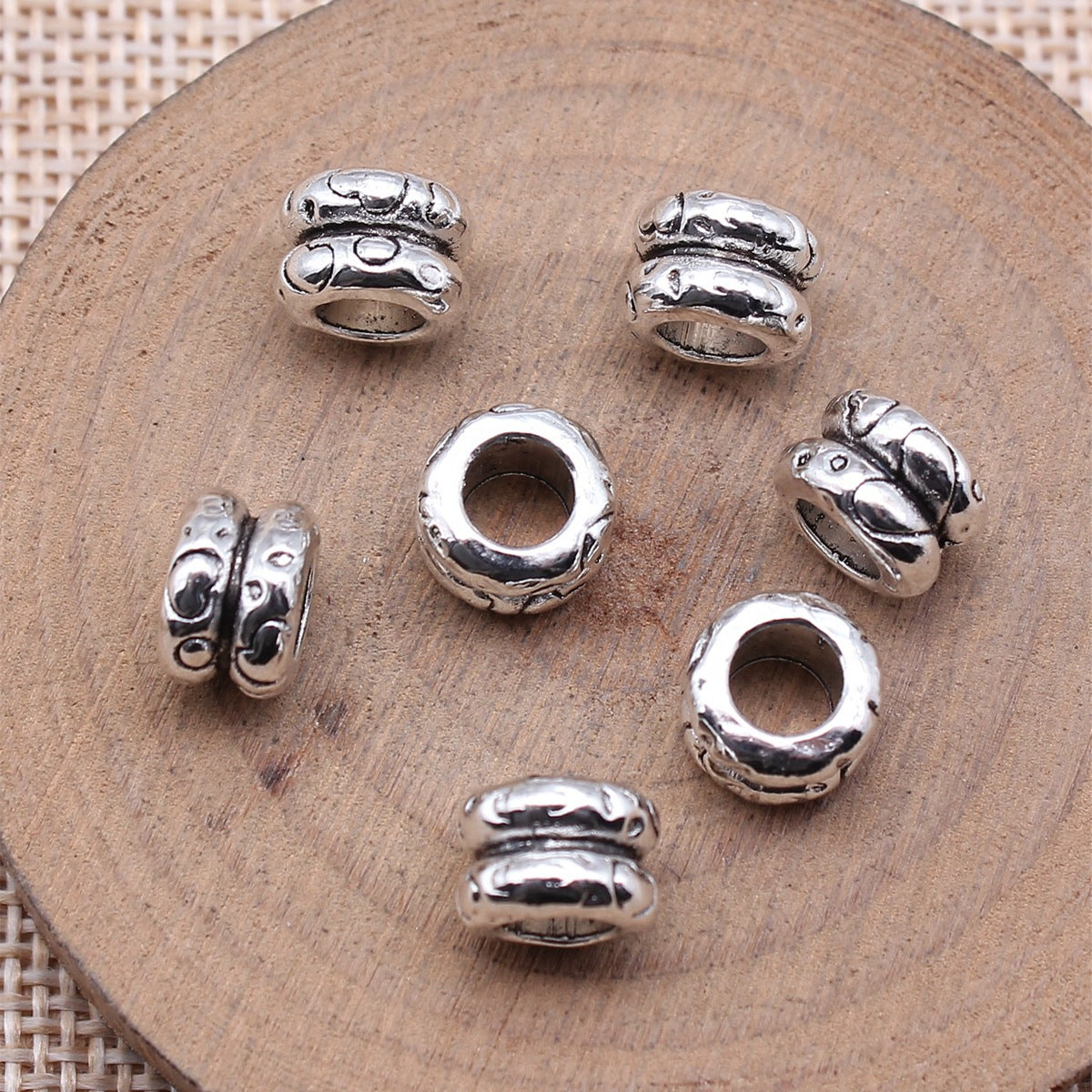 9x9x6mm 1.5g Antique Silver Zinc Alloy Double Ring Large Hole Spacer Beads for DIY Bracelet Making