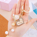 Wood Heart Message Keychain with White Beads and Long Dangle view 3