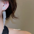 Long Crystal Fringe Pearl Stud Earrings With Silver-Tone Settings view 3
