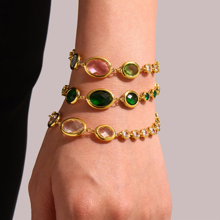 Gold Czech Glass Oval Bezel Link Bracelets Multi Color