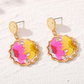 Gold Tone Scalloped Round Pressed Flower Drop Stud Earrings view 7