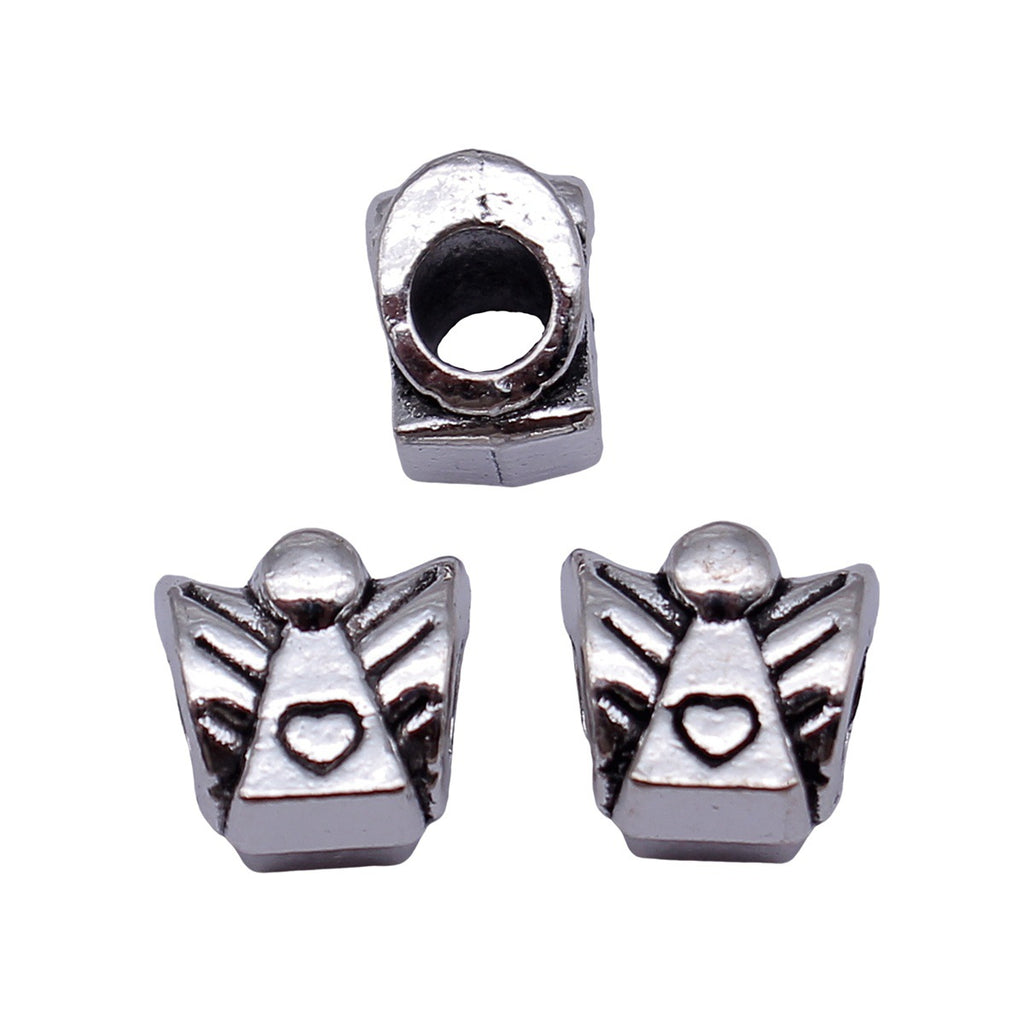 9.9x9.8x7.4mm 1.9g Antique Silver Zinc Alloy Heart Angel Large Hole Beads for Bracelet Jewelry Making