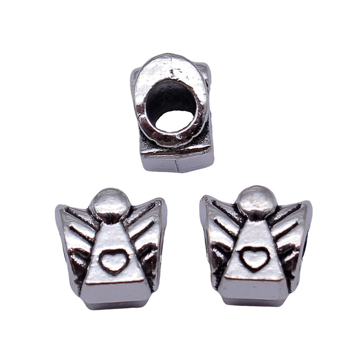 9.9x9.8x7.4mm 1.9g Antique Silver Zinc Alloy Heart Angel Large Hole Beads for Bracelet Jewelry Making