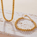Gold Twisted Cuban Link Chain Necklace And Bracelet view 3