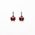 Red Ladybug Pair Silver Tone Leverback Dangle Earrings view 5