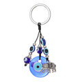 Silver Tone Elephant Blue Evil Eye Beaded Split Ring Keychain view 4