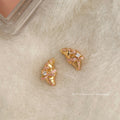 Gold Croissant Pink Enamel Bow Crystal Stud Earrings view 6
