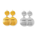 Ribbed Double Disc Drop Earrings Gold Steel Metal Stud Posts view 5