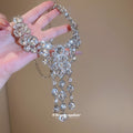 Silver Tone Crystal Y Drop Statement Necklace with Metal Tone Details view 4