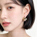 Gold Liquid Heart Openwork Pink Zircon Stud Earrings view 2