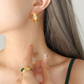 Zircon-Set Thick C-Hoop Stud Earrings Gold or Steel view 1