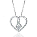 Open Heart and Diamond Shape Crystal Pendant Necklace view 1