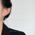 Gold Dark Blue Faceted Teardrop Hook Dangle Earrings view 2