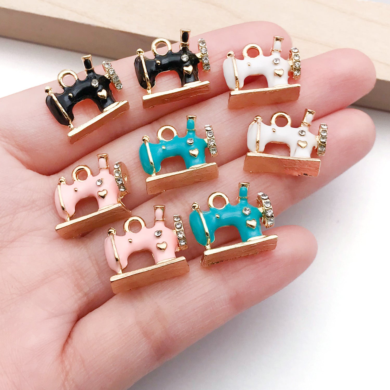 Zinc Alloy Enamel Rhinestone Sewing Machine Charm Pendant for DIY Jewelry