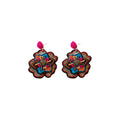 Colorful Embroidered Floral Statement Drop Earrings view 5