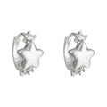 Silver Tone Brushed White Star And Clear Stone Huggie Earrings view 5