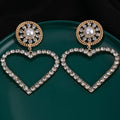 Large Hollow Heart Rhinestone Drop Earrings Round Crystal Studs view 6