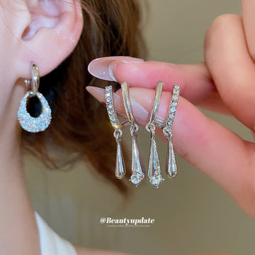 Crystal Teardrop Hoop and Linear Drop Earrings Statement Jewelry