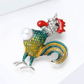 Enamel Rooster Brooch with Faux Pearl in Green or Red view 3