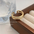 Gold Open Adjustable Double Band Queen White Enamel Ring view 2
