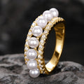 Pearl Double Crystal Band Ring Silver Gold Multi Sizes view 3